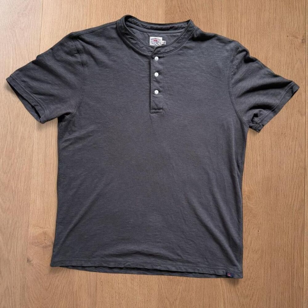 Faherty Tradewinds Henley Shirt L Gray Organic Cotton Linen Short Sleeve